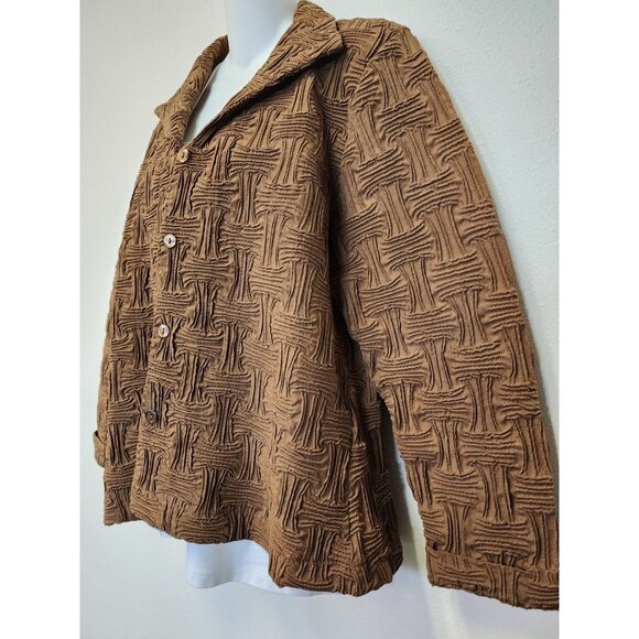 Great Cavalier Blazer Jacket Women Large Brown Button Texture Print Vintage - Picture 2 of 9